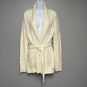 Roots Ivory Angora Blend Minimalist Cottage Belted Open Cardigan Womens Sz XL